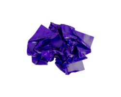 A crumpled piece of paper in the purpleish-blue colour of Sandpit's pit logo