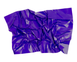 A crumpled piece of paper in the purpleish-blue colour of Sandpit's pit logo