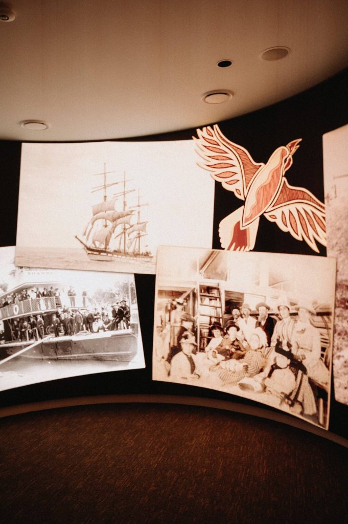 Old photographs displayed on the wall of the visitor centre